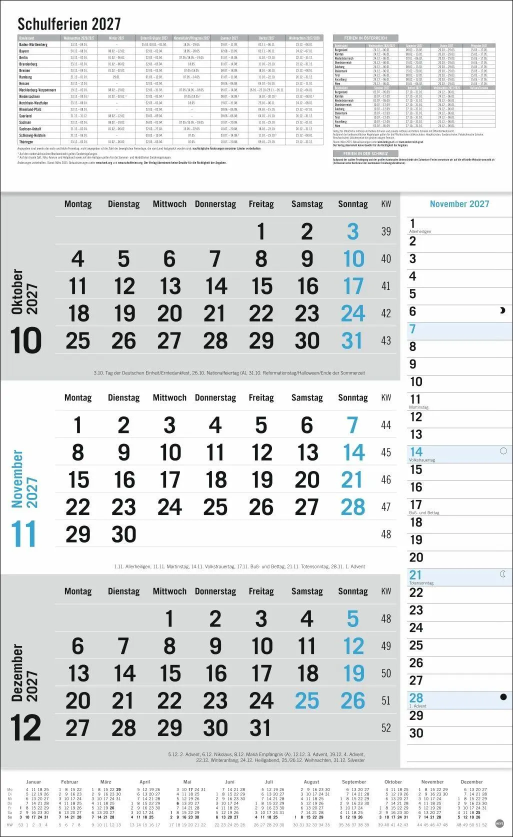 Bild: 9783756416424 | 3-Monats-Planer Klappfälzel 2027 | Heye | Kalender | Spiralbindung