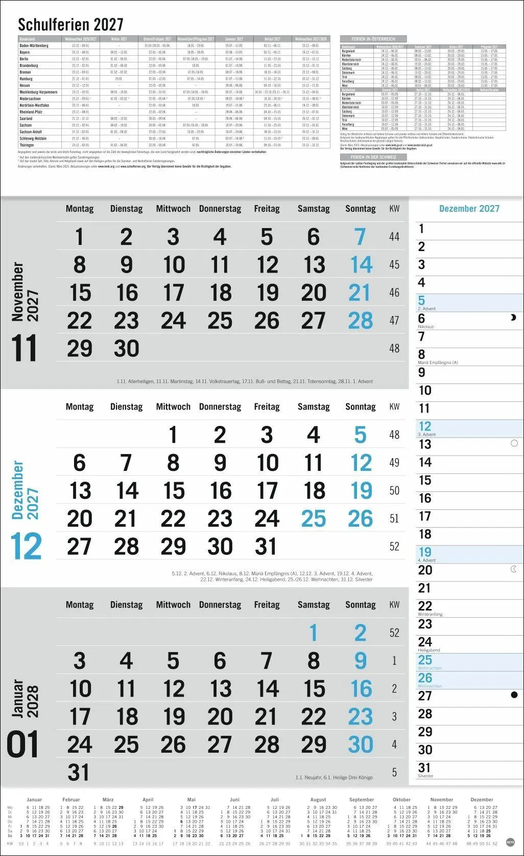Bild: 9783756416424 | 3-Monats-Planer Klappfälzel 2027 | Heye | Kalender | Spiralbindung