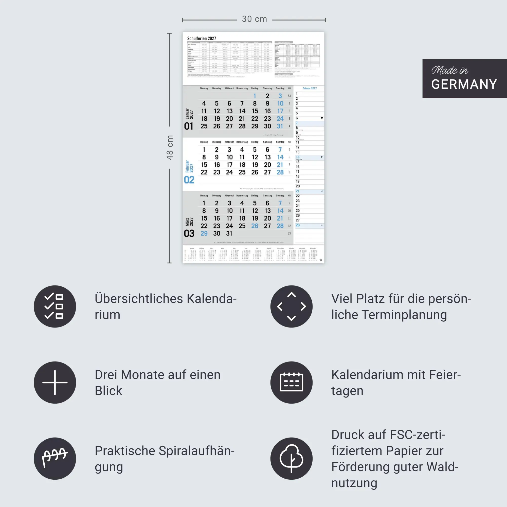 Bild: 9783756416424 | 3-Monats-Planer Klappfälzel 2027 | Heye | Kalender | Spiralbindung
