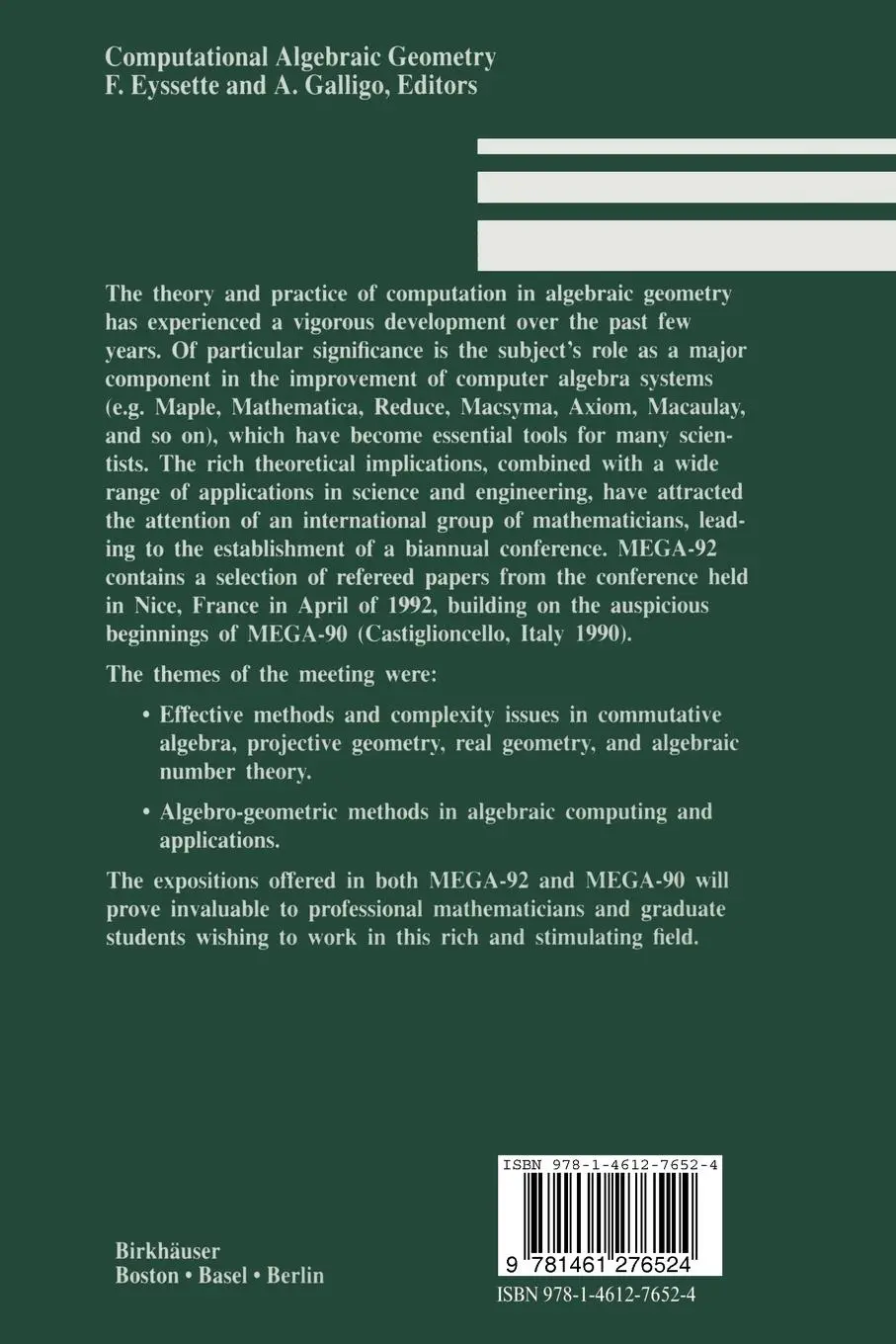 Rückseite: 9781461276524 | Computational Algebraic Geometry | Andre Galligo (u. a.) | Taschenbuch