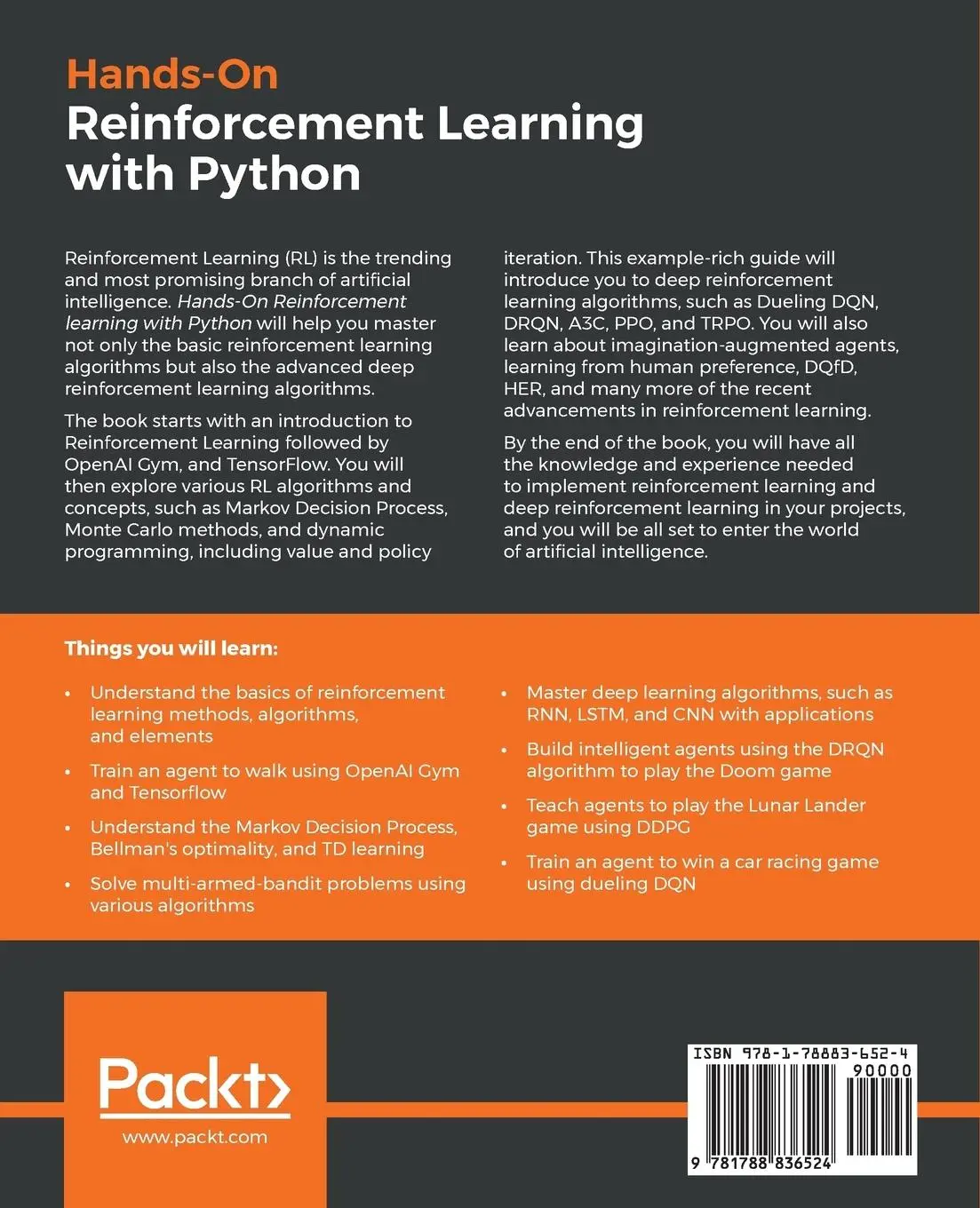 Rückseite: 9781788836524 | Hands-On Reinforcement Learning with Python | Sudharsan Ravichandiran