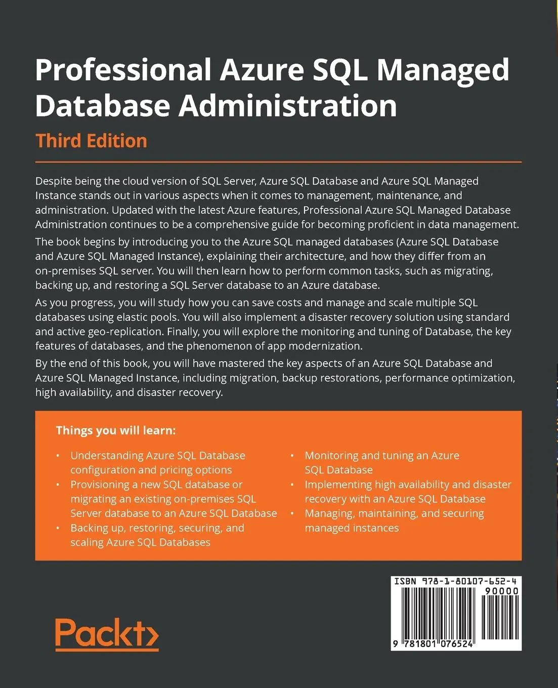 Rückseite: 9781801076524 | Professional Azure SQL Managed Database Administration - Third Edition