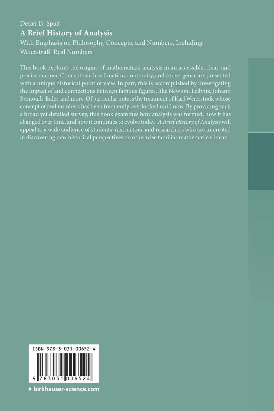 Rückseite: 9783031006524 | A Brief History of Analysis | Detlef D. Spalt | Taschenbuch | xxiii
