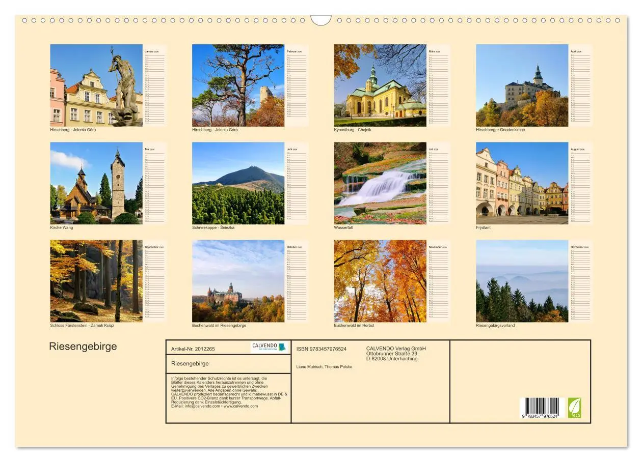 Bild: 9783457976524 | Riesengebirge (Wandkalender 2026 DIN A2 quer), CALVENDO Monatskalender