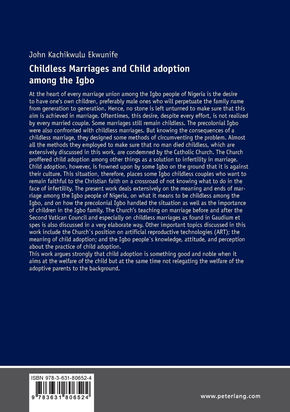 Rückseite: 9783631806524 | Childless Marriages and Child adoption among the Igbo | Ekwunife