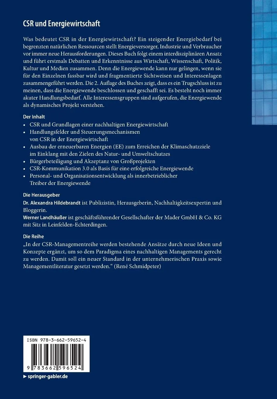 Rückseite: 9783662596524 | CSR und Energiewirtschaft | Werner Landhäußer (u. a.) | Taschenbuch