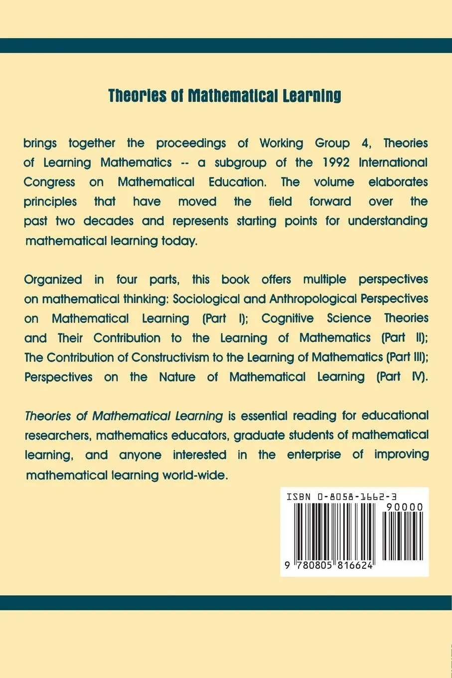Rückseite: 9780805816624 | Theories of Mathematical Learning | Leslie P. Steffe (u. a.) | Buch