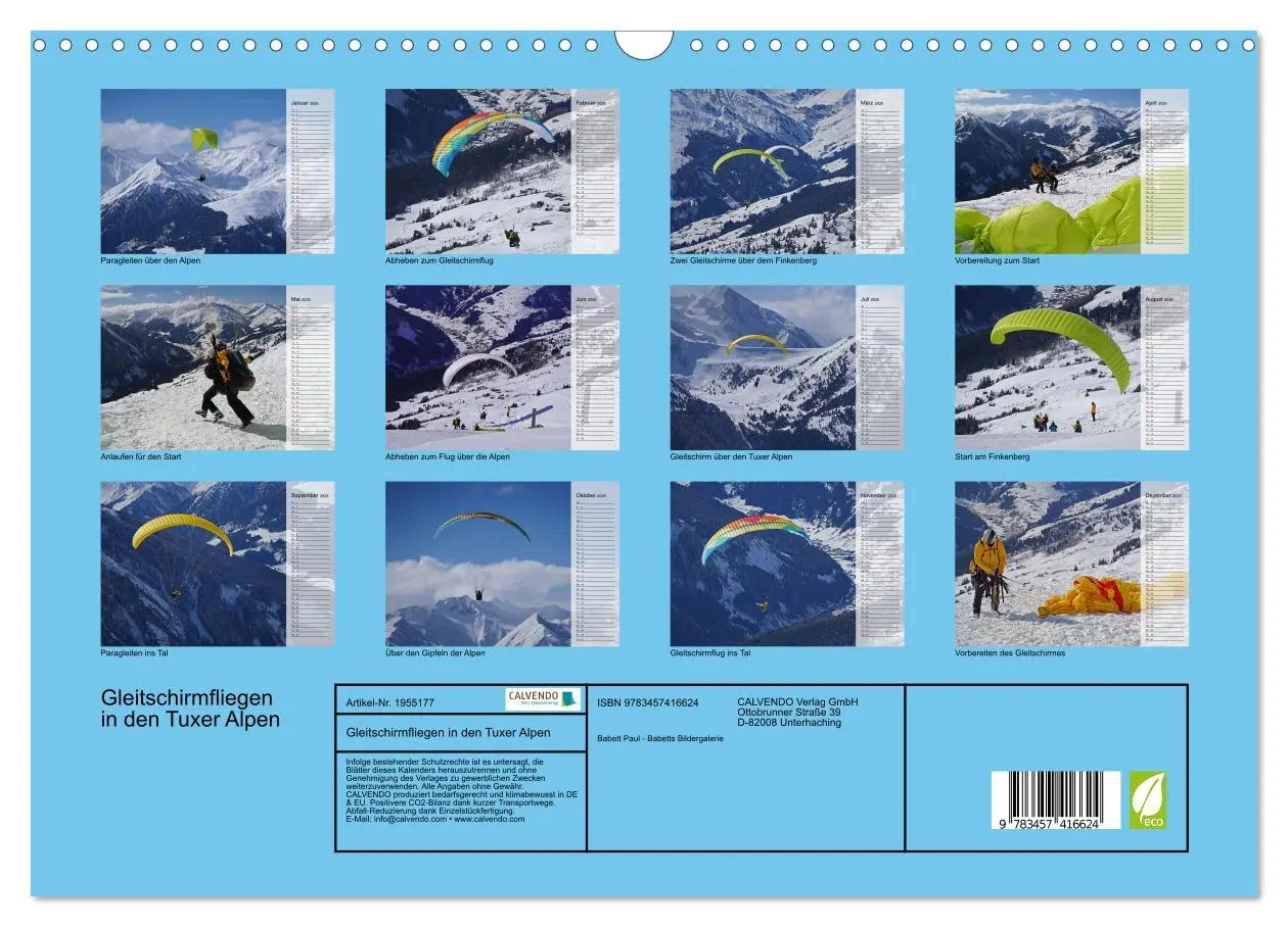 Bild: 9783457416624 | Gleitschirmfliegen in den Tuxer Alpen (Wandkalender 2026 DIN A3...