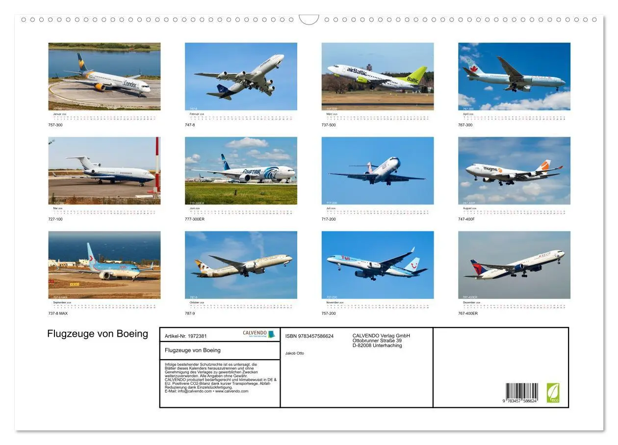 Bild: 9783457586624 | Flugzeuge von Boeing (Wandkalender 2026 DIN A2 quer), CALVENDO...