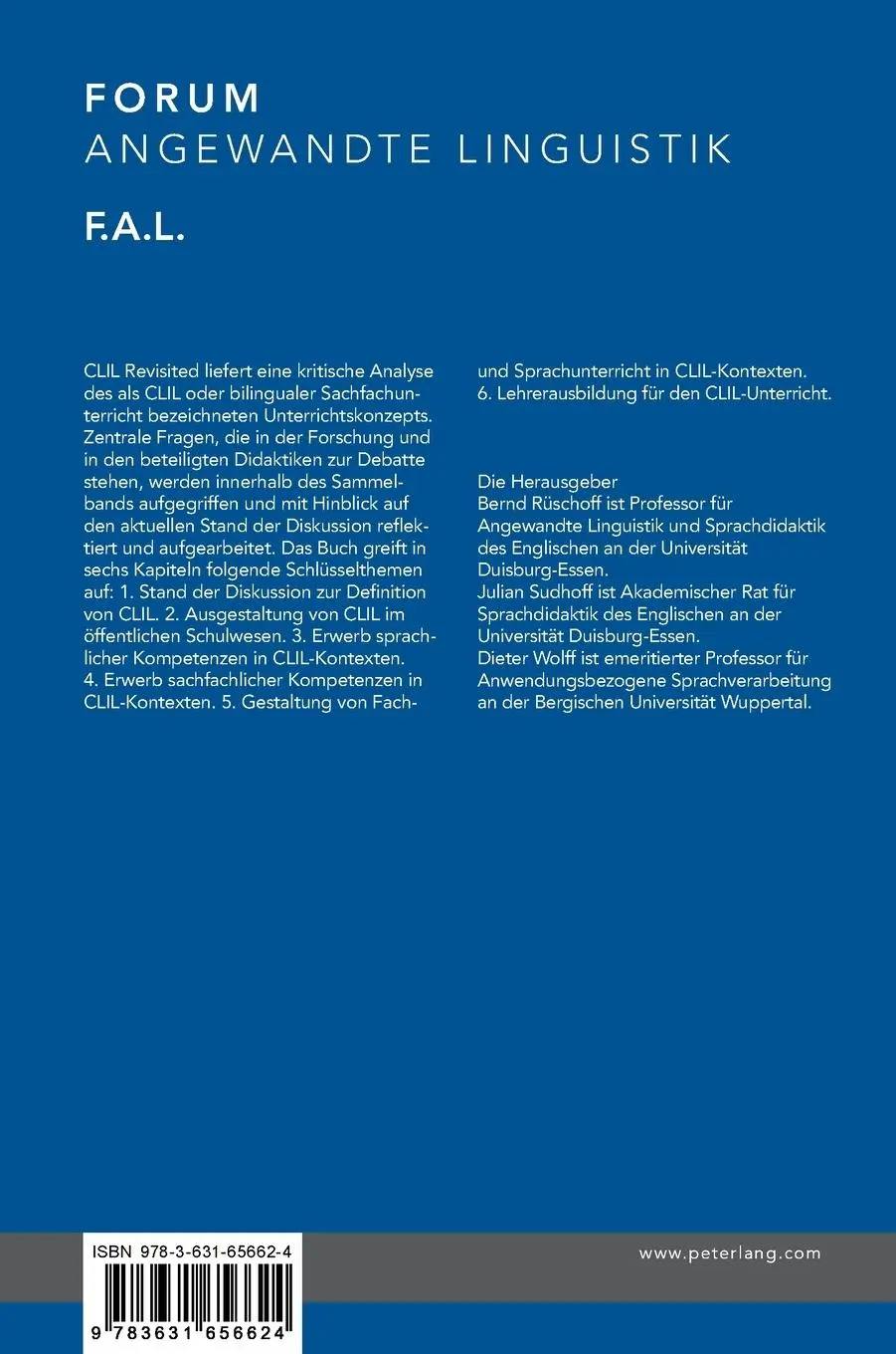 Rückseite: 9783631656624 | CLIL Revisited | Bernd Rüschoff (u. a.) | Buch | Deutsch | 2015