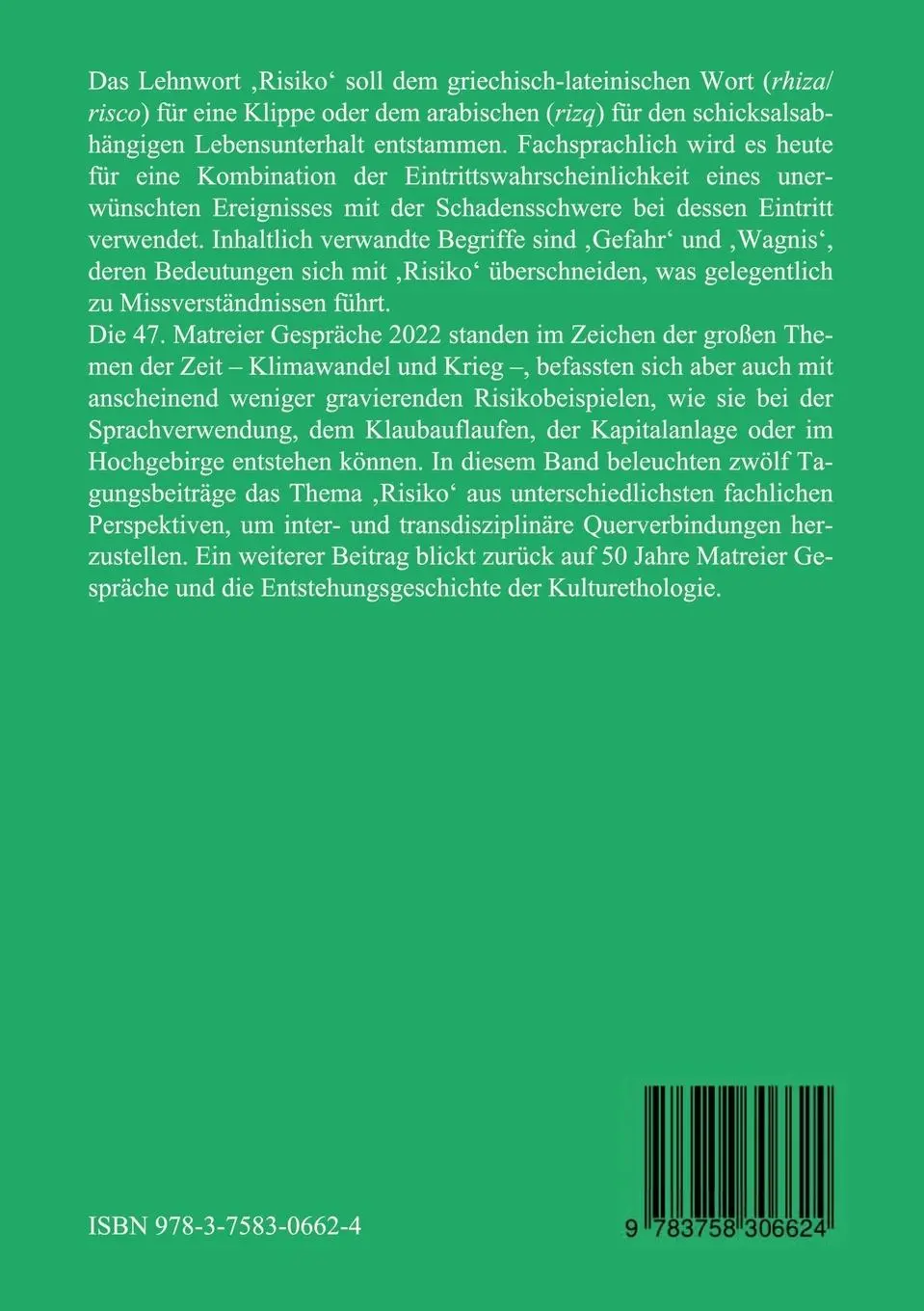 Rückseite: 9783758306624 | Risiko | Gefahr und Wagnis | Oliver Bender (u. a.) | Taschenbuch