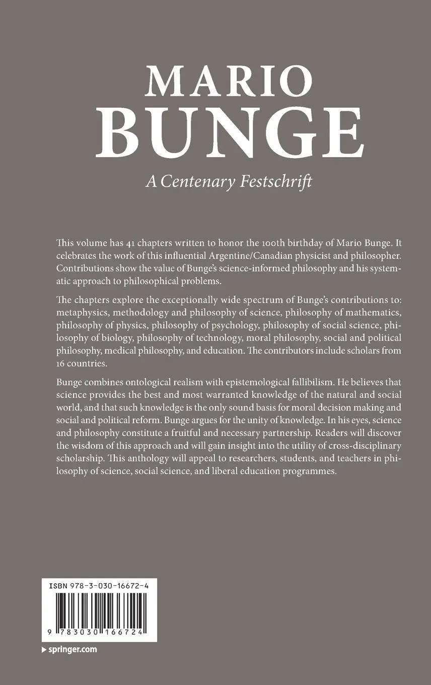 Rückseite: 9783030166724 | Mario Bunge: A Centenary Festschrift | Michael R. Matthews | Buch