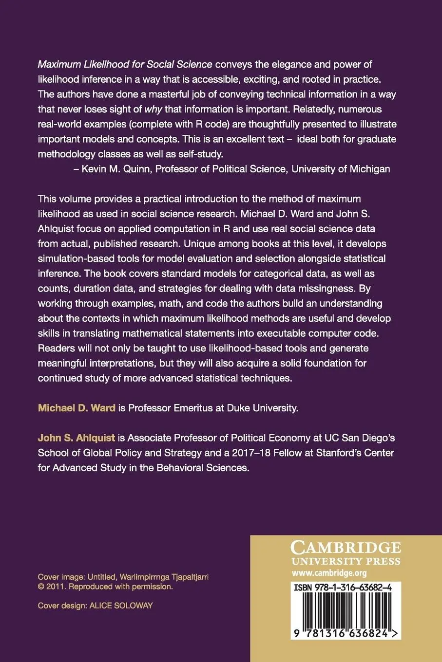 Rückseite: 9781316636824 | Maximum Likelihood for Social Science | Michael D. Ward (u. a.) | Buch