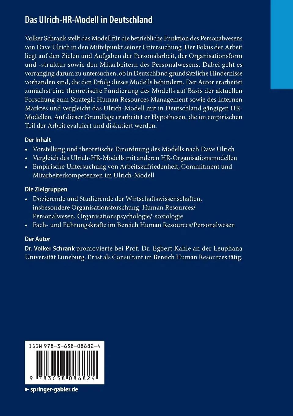 Rückseite: 9783658086824 | Das Ulrich-HR-Modell in Deutschland | Volker Schrank | Taschenbuch