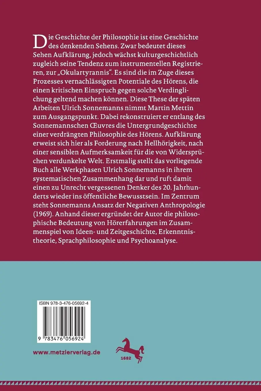 Rückseite: 9783476056924 | Kritische Theorie des Hörens | Martin Mettin | Taschenbuch | xxxv
