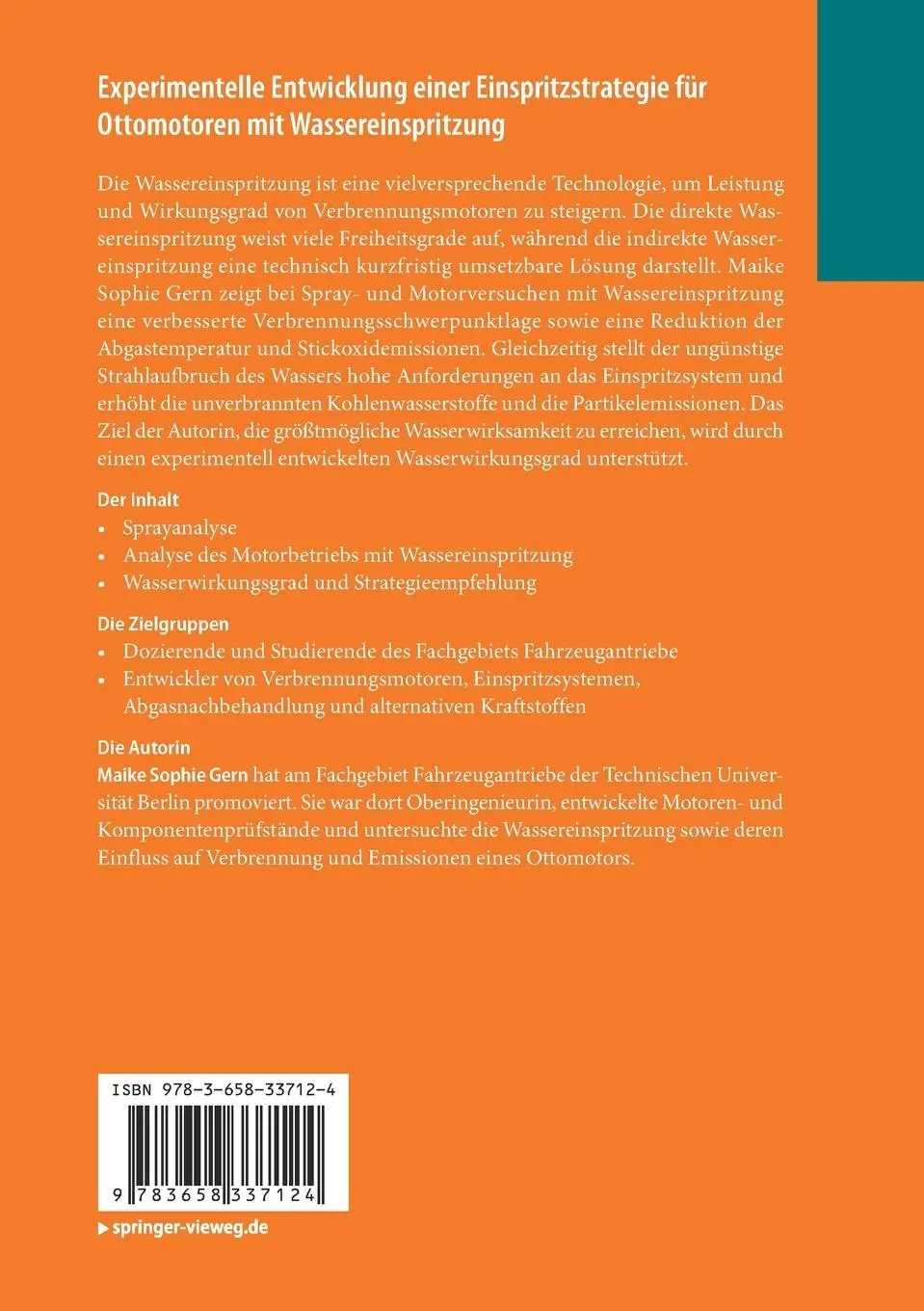 Rückseite: 9783658337124 | Experimentelle Entwicklung einer Einspritzstrategie für Ottomotoren...