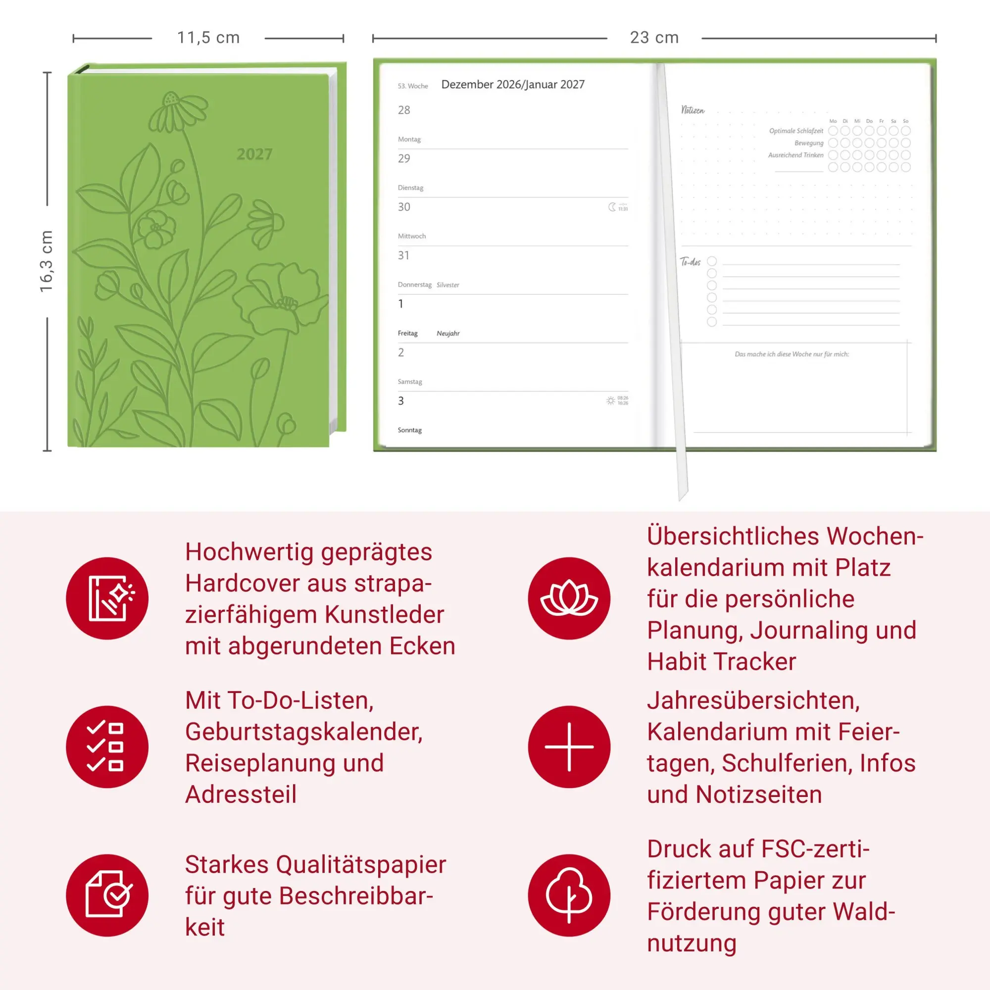 Bild: 9783756417124 | Kalenderbuch A6 grün 2027 | Buch | Bürokalender Heye | 152 S. | 2027