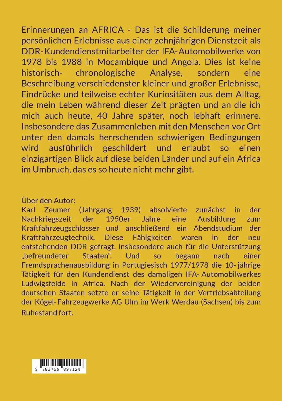 Rückseite: 9783756897124 | Erinnerungen an AFRICA | Karl Zeumer | Taschenbuch | 322 S. | Deutsch