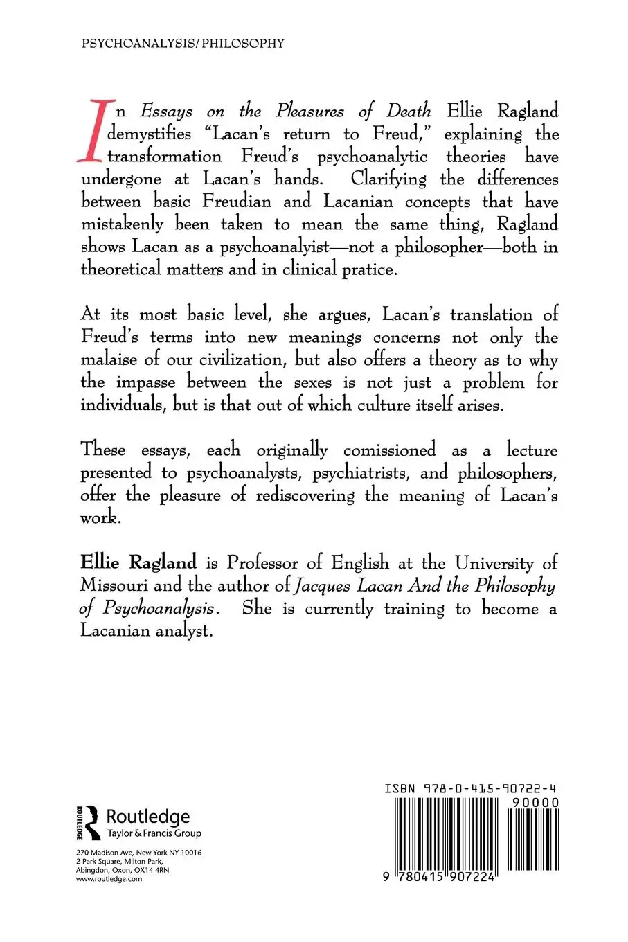 Rückseite: 9780415907224 | Essays on the Pleasures of Death | From Freud to Lacan | Ellie Ragland