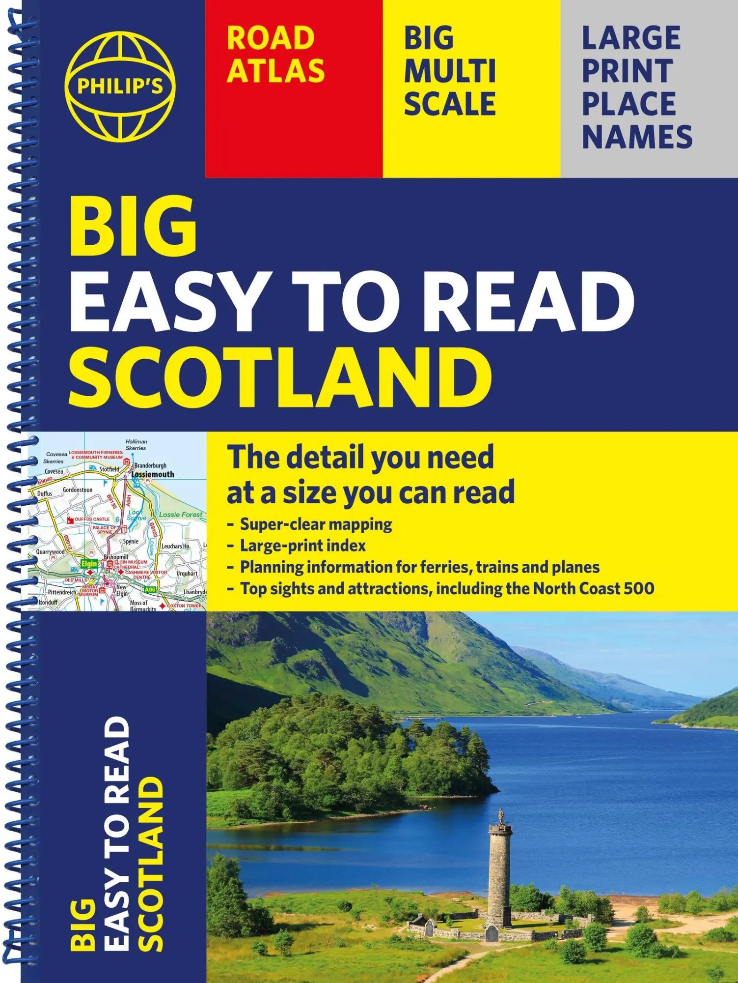 Cover: 9781849077224 | Philip's Big Easy to Read Scotland Road Atlas (Spiral A3) | Maps