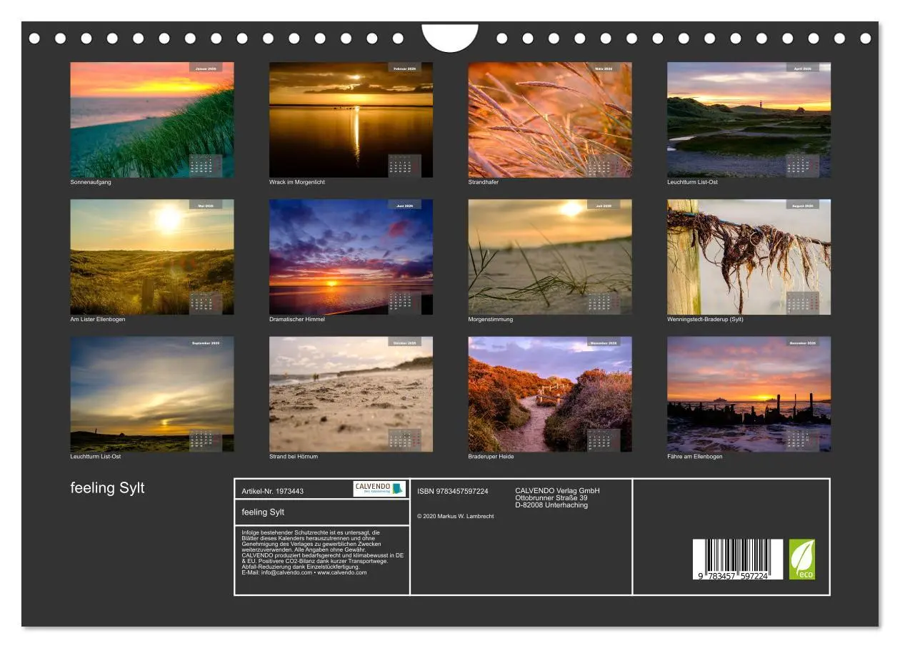 Bild: 9783457597224 | feeling Sylt (Wandkalender 2026 DIN A4 quer), CALVENDO Monatskalender
