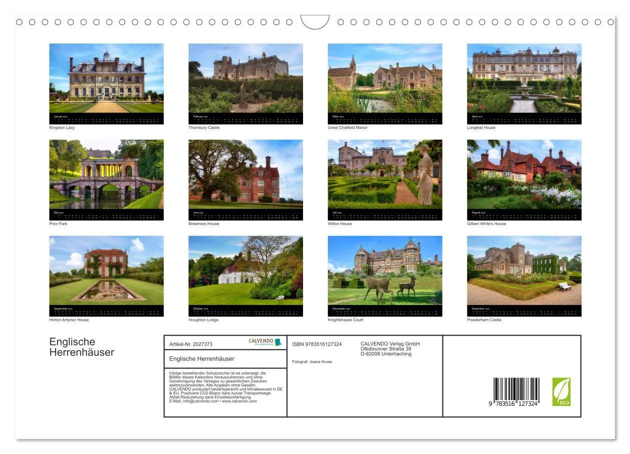 Bild: 9783516127324 | Englische Herrenhäuser (Wandkalender 2026 DIN A3 quer), CALVENDO...