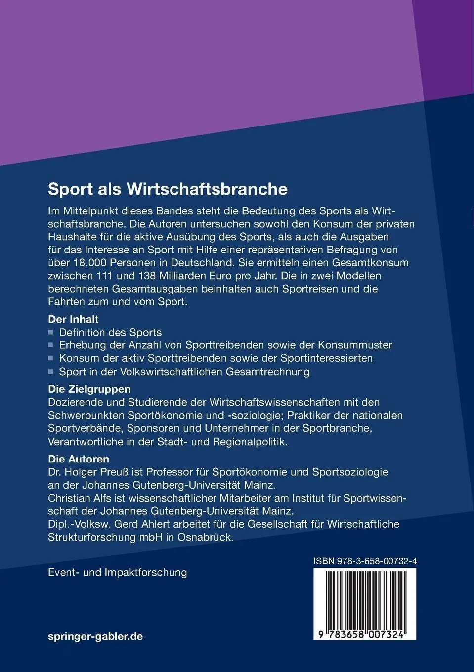Rückseite: 9783658007324 | Sport als Wirtschaftsbranche | Holger Preuß (u. a.) | Taschenbuch