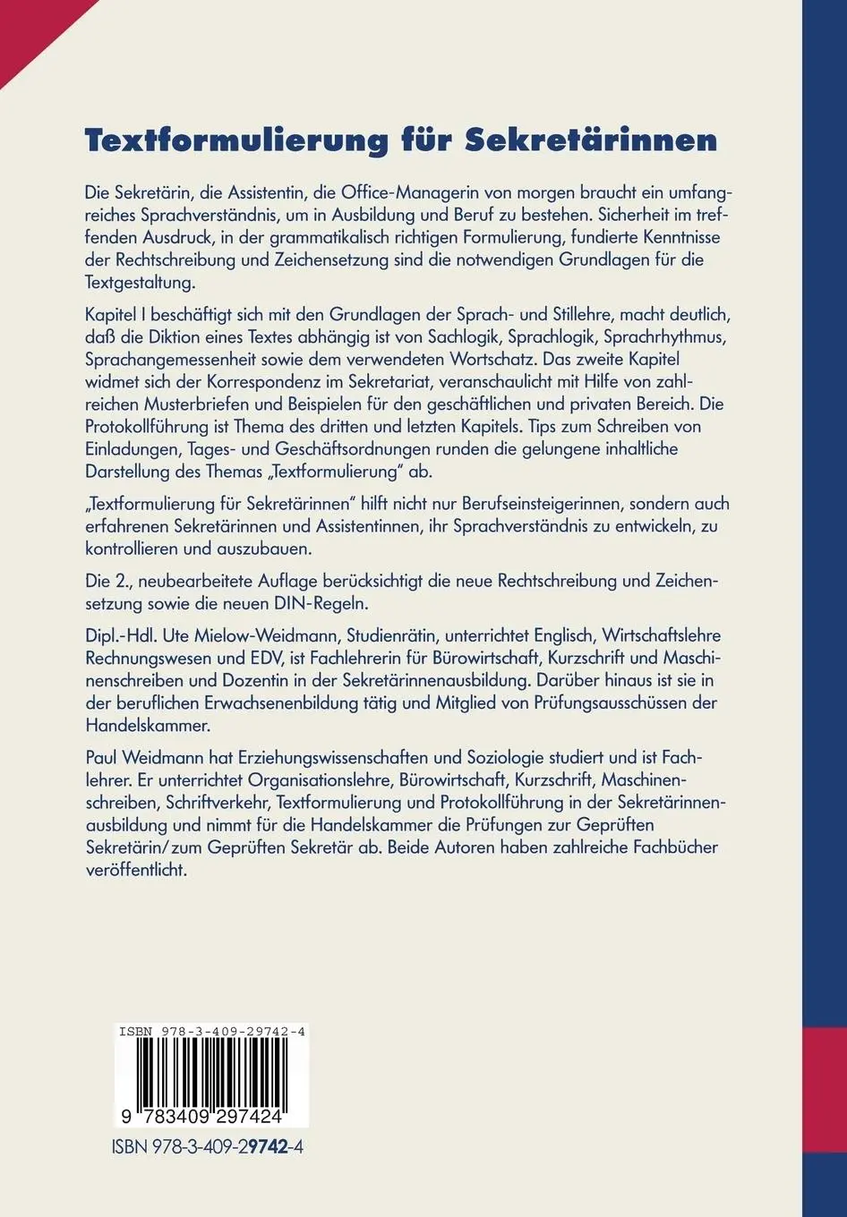 Rückseite: 9783409297424 | Textformulierung für Sekretärinnen | Paul Weidmann (u. a.) | Buch