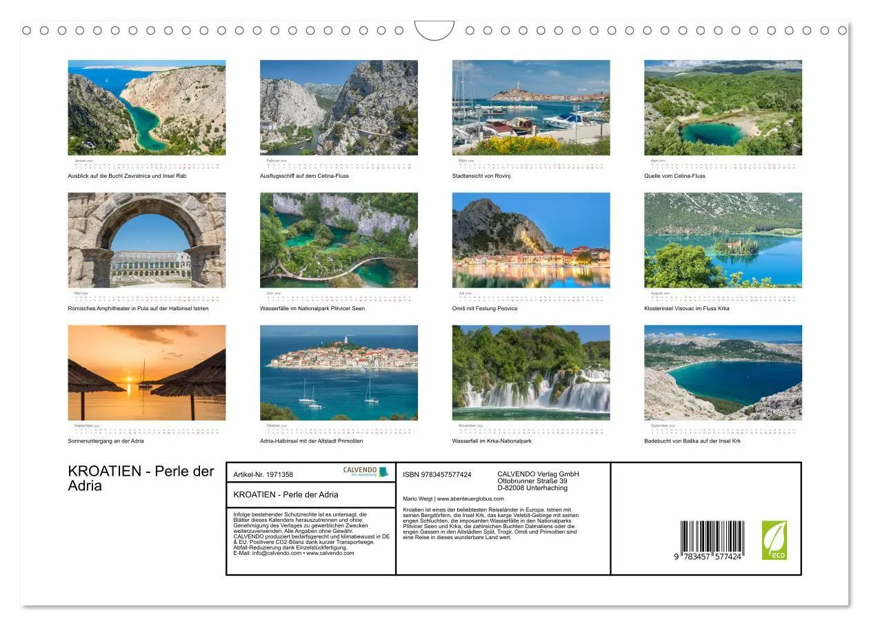 Bild: 9783457577424 | KROATIEN - Perle der Adria (Wandkalender 2026 DIN A3 quer),...