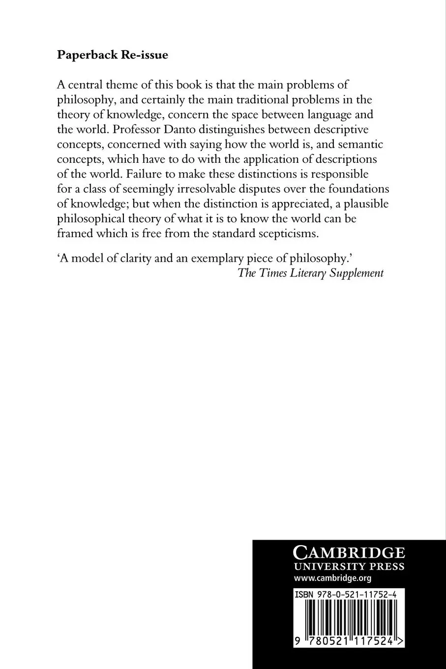 Rückseite: 9780521117524 | Analytical Philosophy of Knowledge | Arthur C. Danto (u. a.) | Buch