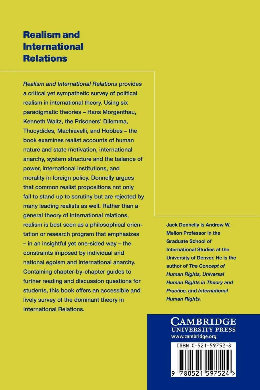 Rückseite: 9780521597524 | Realism and International Relations | Jack Donnelly | Taschenbuch