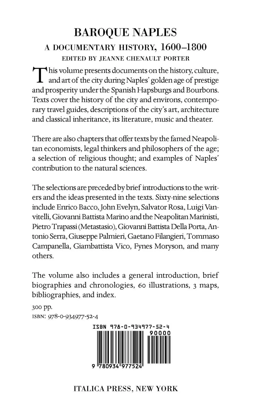 Rückseite: 9780934977524 | Baroque Naples | A Documentary History: C.1600-1800 | Porter | Buch