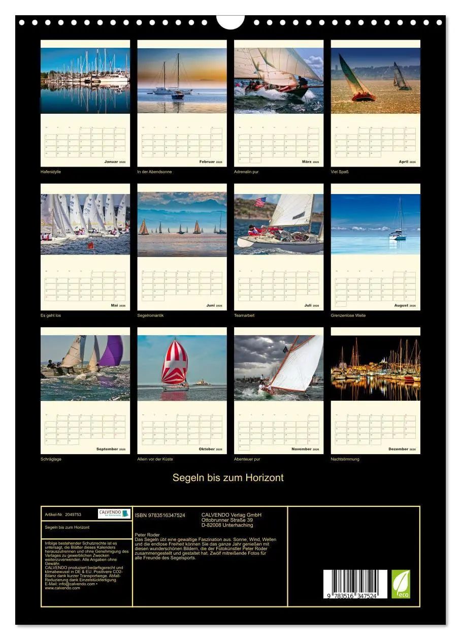 Bild: 9783516347524 | Segeln bis zum Horizont (Wandkalender 2026 DIN A3 hoch), CALVENDO...