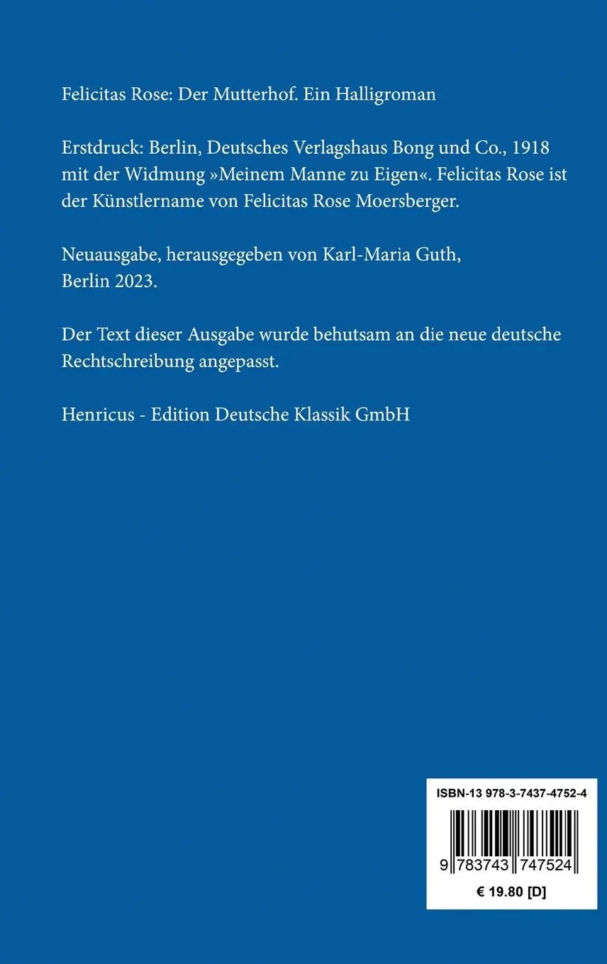 Rückseite: 9783743747524 | Der Mutterhof | Ein Halligroman | Felicitas Rose | Buch | 184 S.