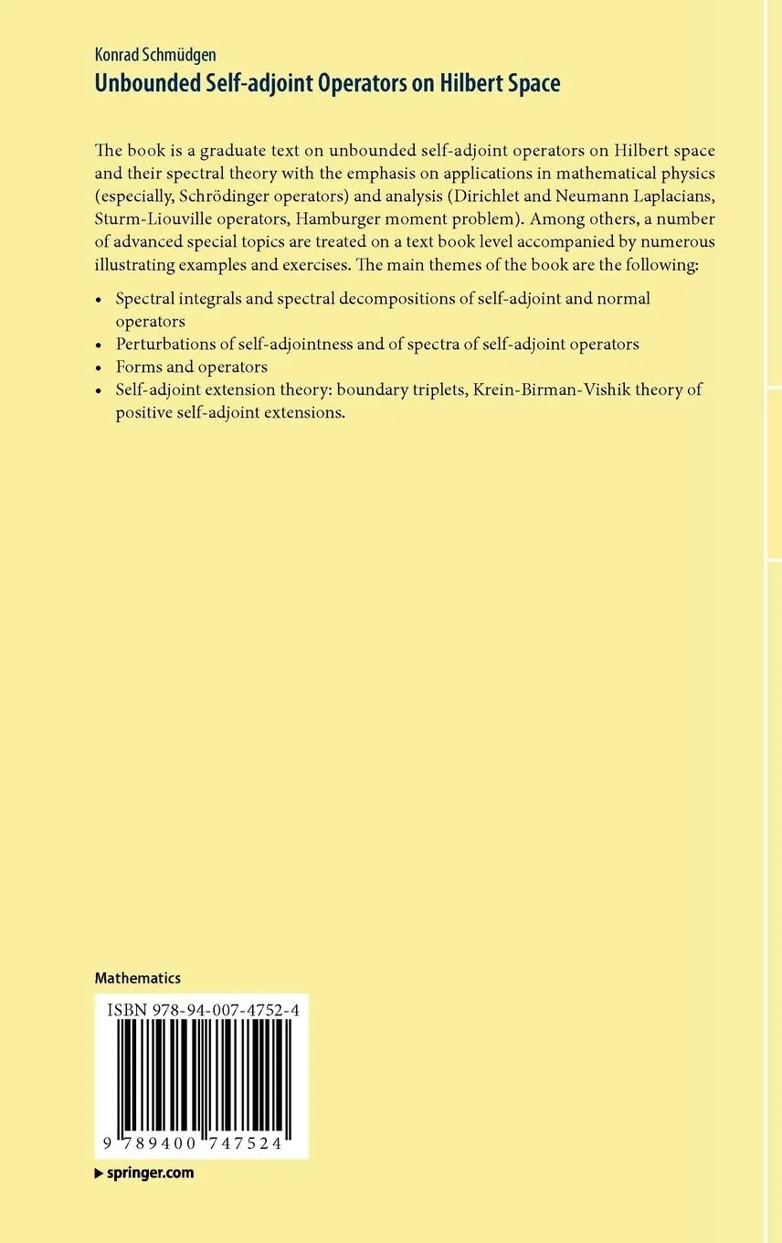 Rückseite: 9789400747524 | Unbounded Self-adjoint Operators on Hilbert Space | Konrad Schmüdgen