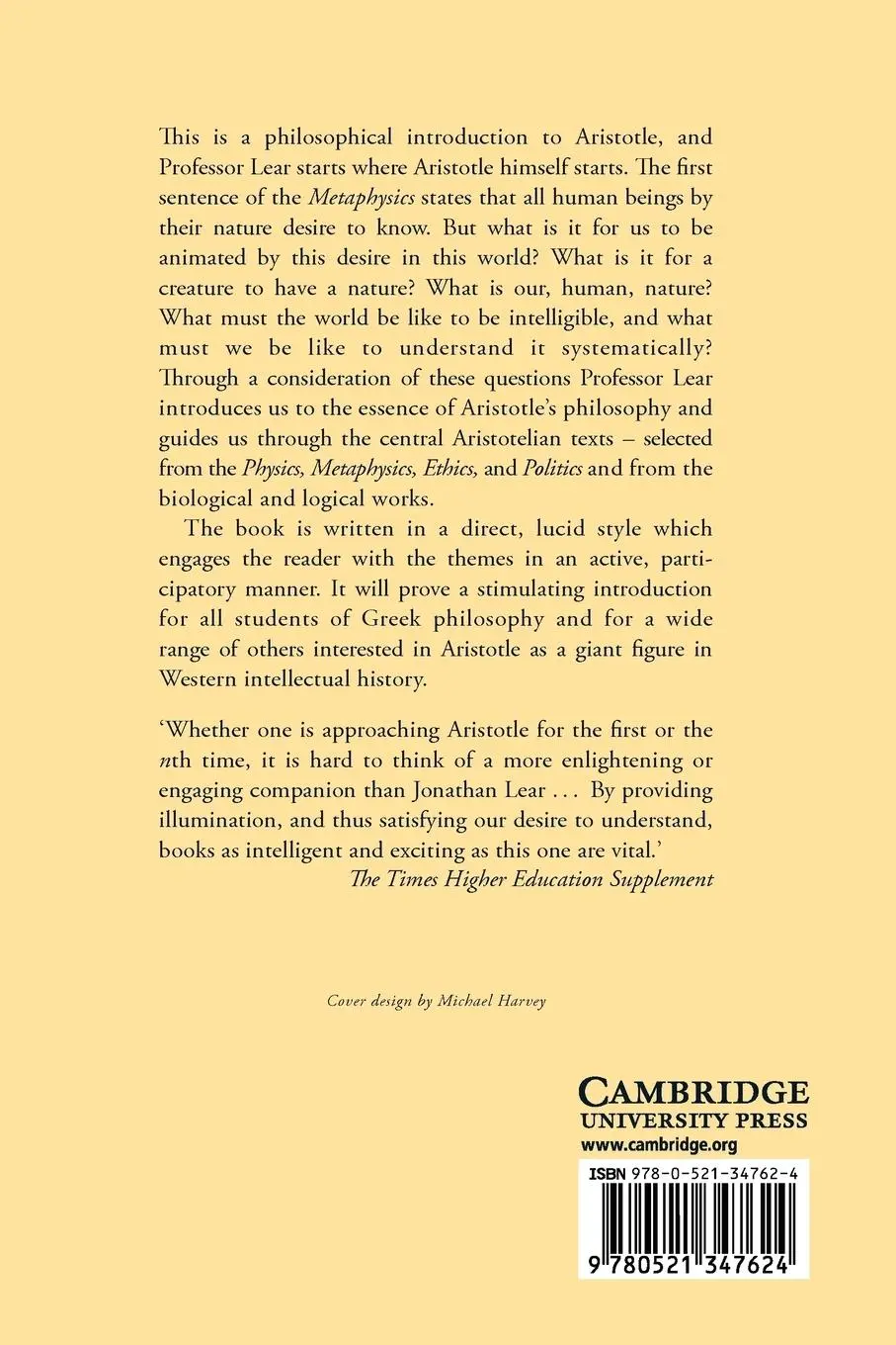 Rückseite: 9780521347624 | Aristotle | The Desire to Understand | Jonathan Lear | Taschenbuch