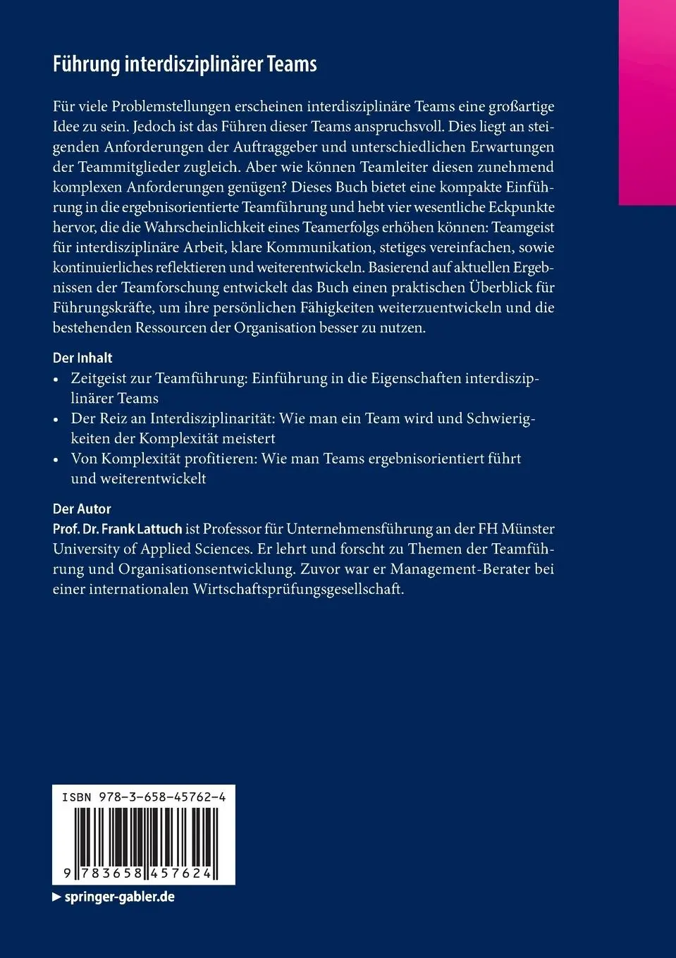 Rückseite: 9783658457624 | Führung interdisziplinärer Teams | Frank Lattuch | Taschenbuch | vii