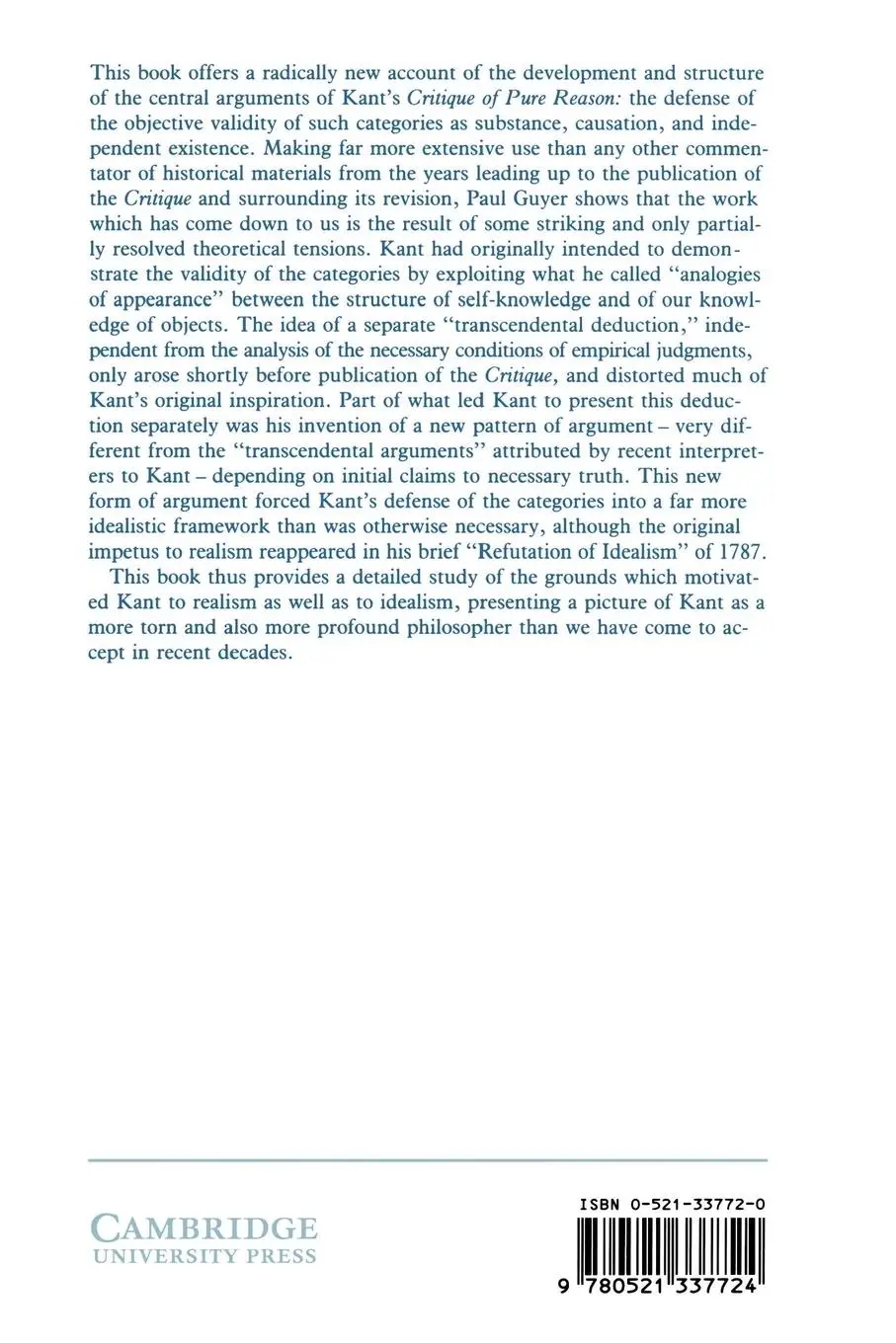 Rückseite: 9780521337724 | Kant and the Claims of Knowledge | Paul Guyer | Taschenbuch | Englisch