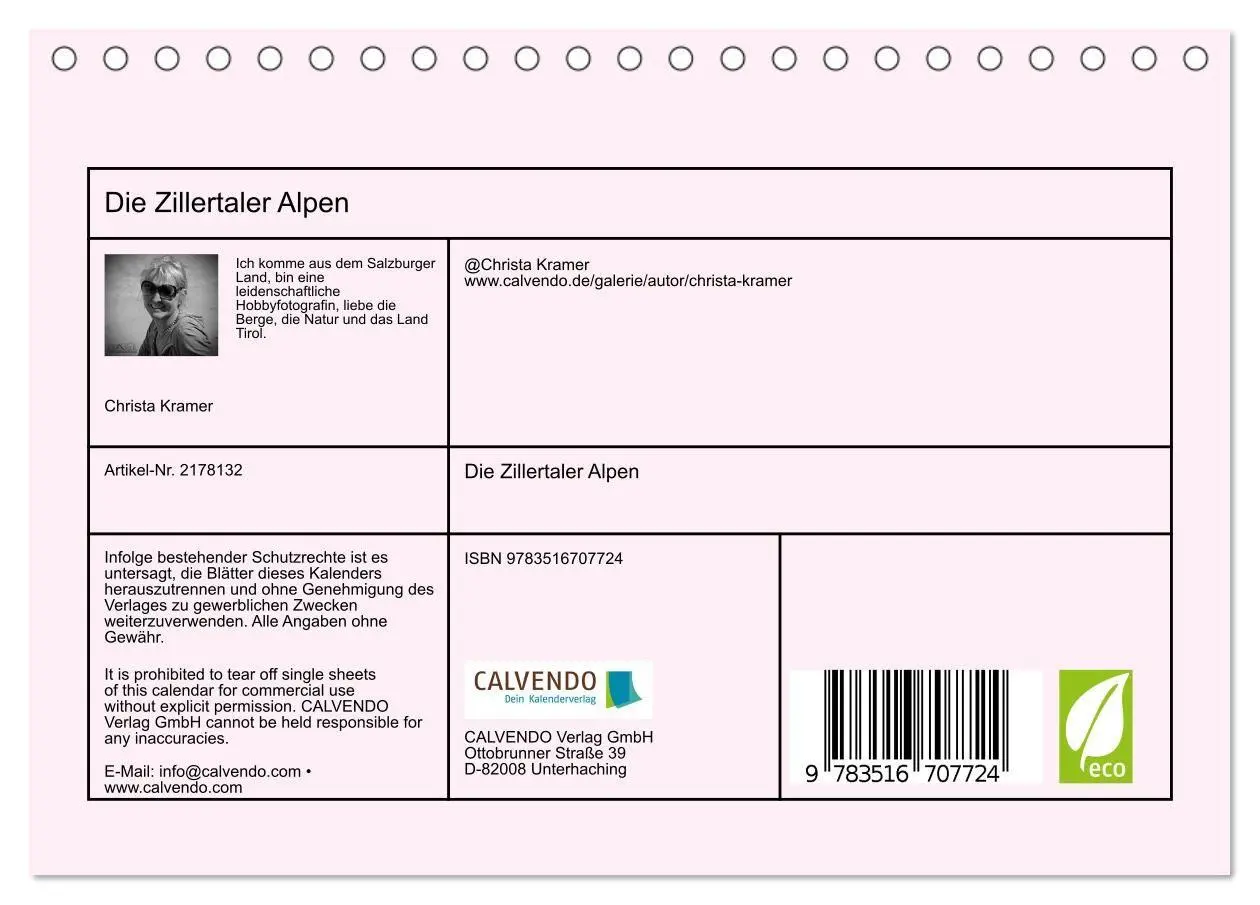 Bild: 9783516707724 | Die Zillertaler Alpen (Tischkalender 2026 DIN A5 quer), CALVENDO...