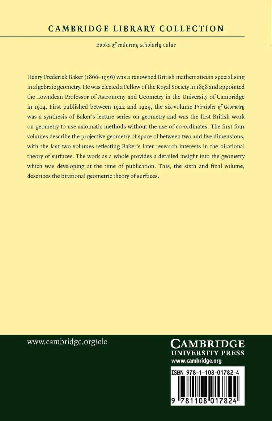 Rückseite: 9781108017824 | Principles of Geometry | H. F. Baker | Taschenbuch | Englisch | 2010