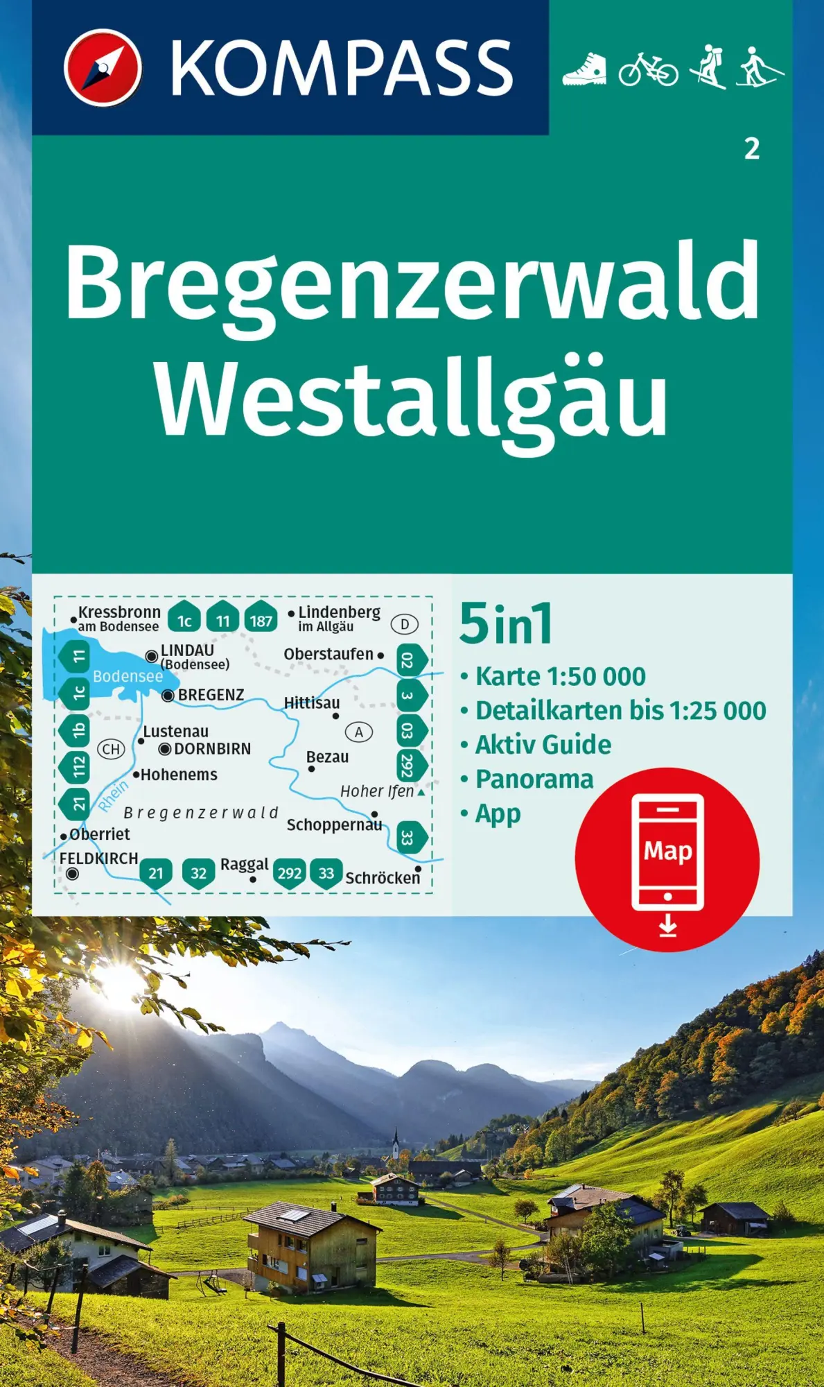 Cover: 9783991217824 | KOMPASS Wanderkarte 2 Bregenzerwald, Westallgäu 1:50.000 | 2 Bde/Tle