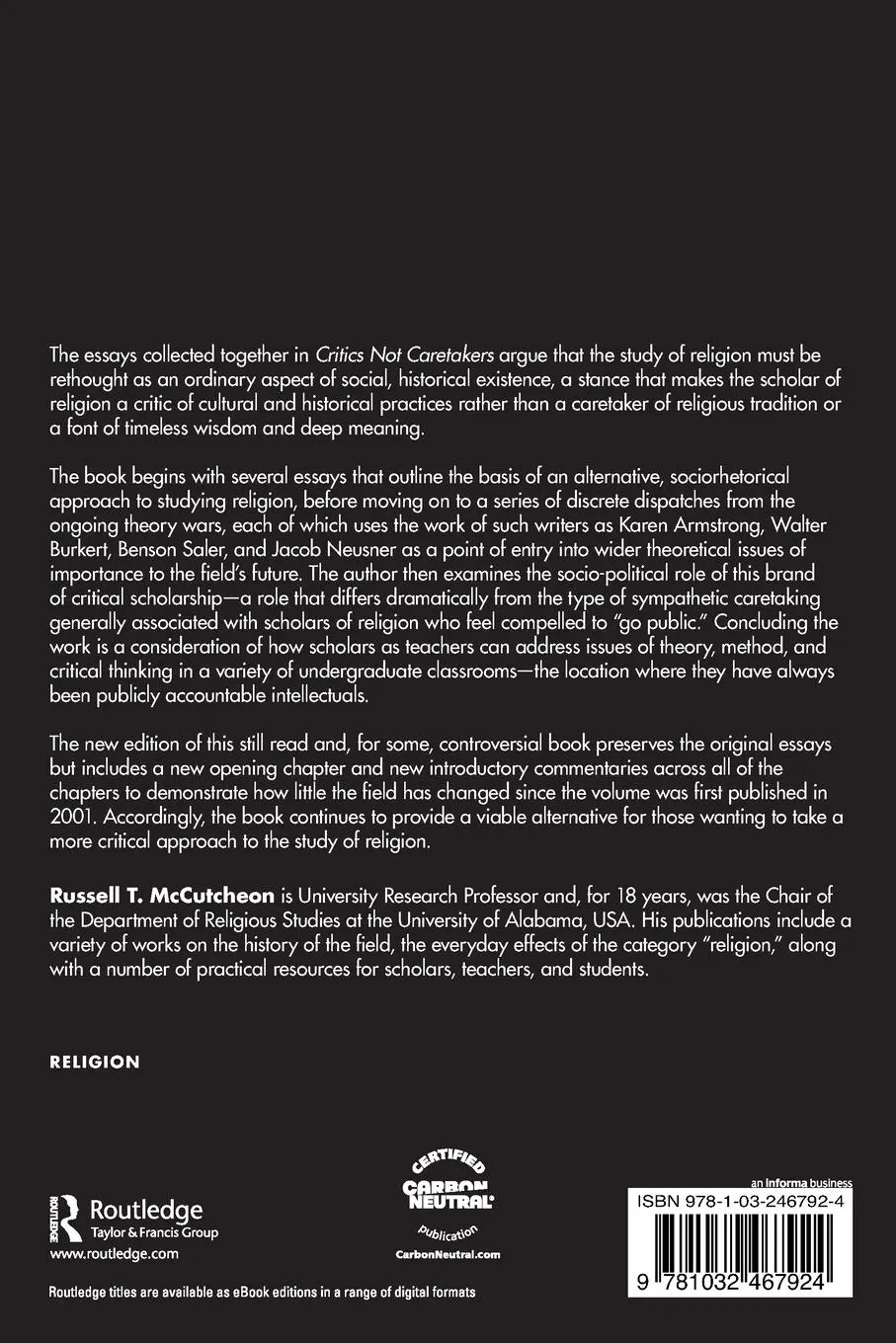 Rückseite: 9781032467924 | Critics Not Caretakers | Redescribing the Public Study of Religion