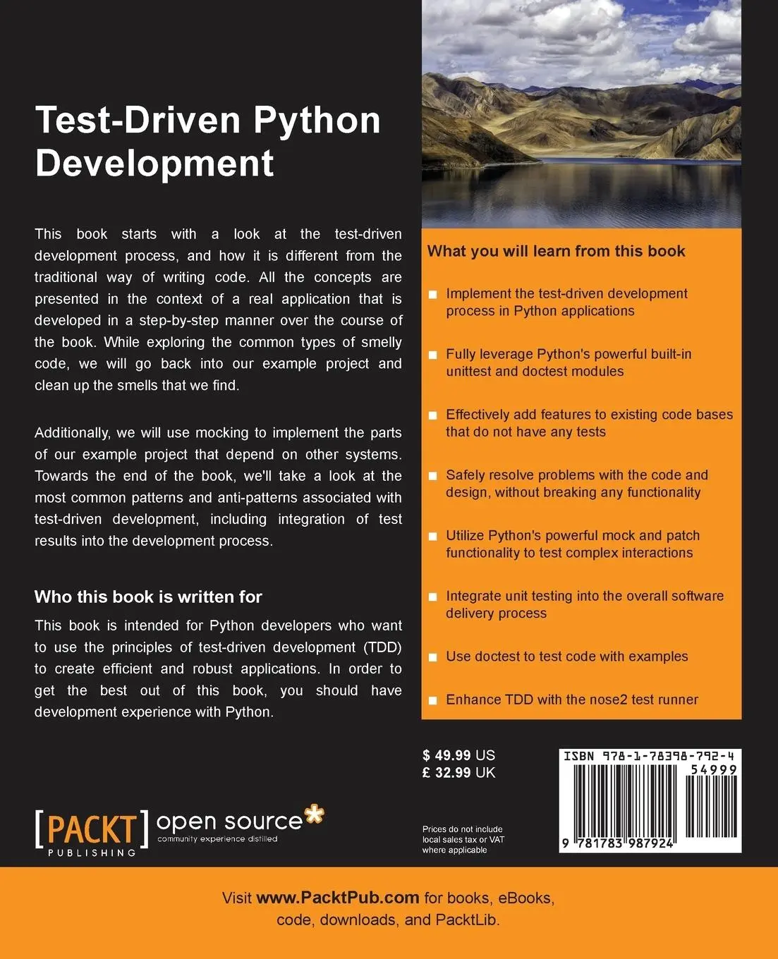 Rückseite: 9781783987924 | Test- Driven Python Development | Siddharta Govindaraj | Taschenbuch