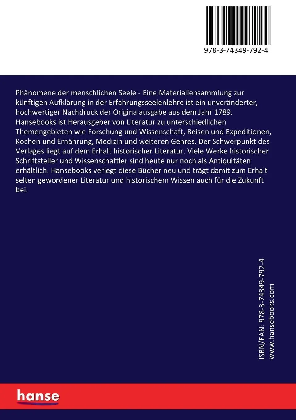 Rückseite: 9783743497924 | Phänomene der menschlichen Seele | Immanuel David Mauchart | Buch