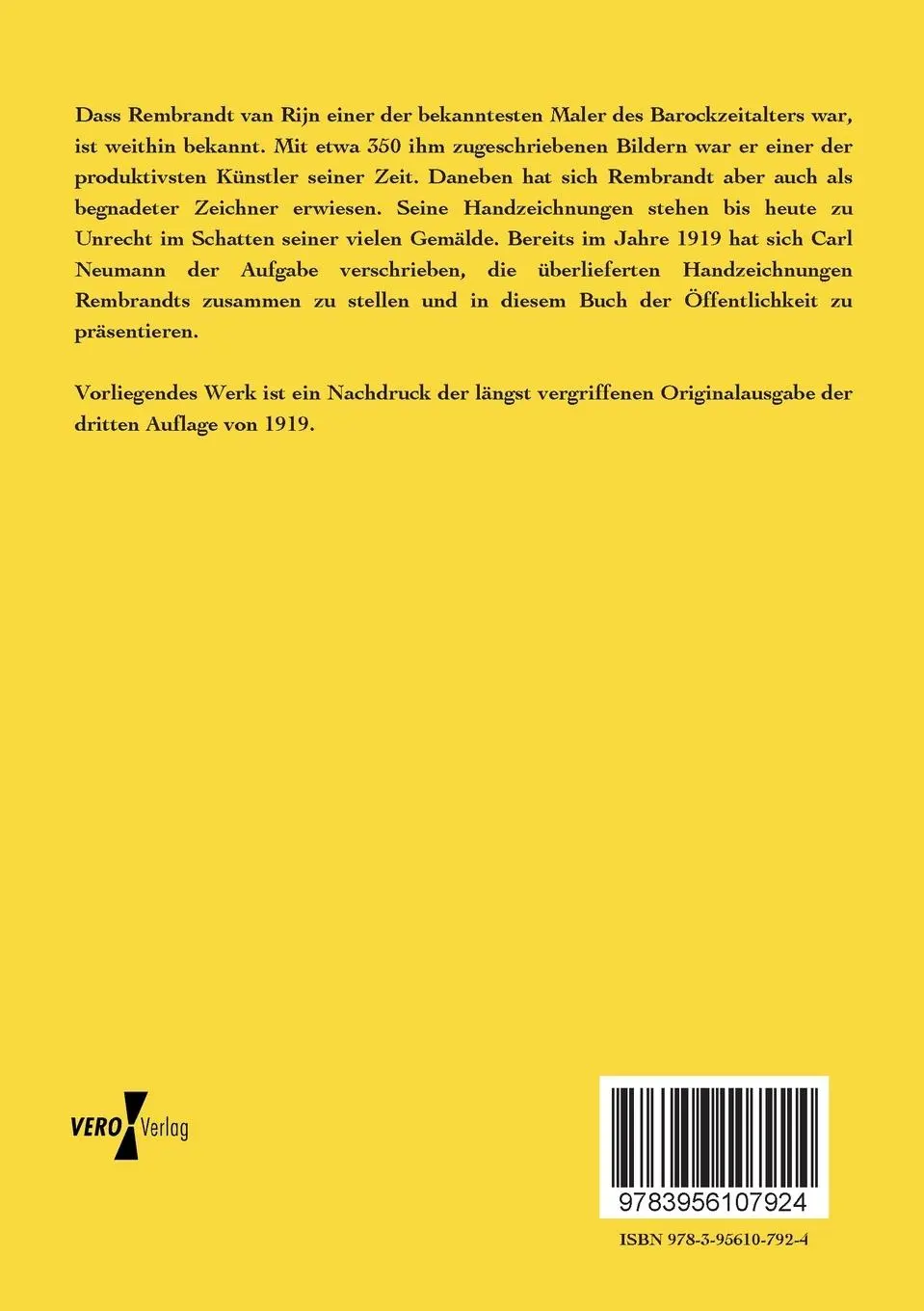 Rückseite: 9783956107924 | Rembrandt Handzeichnungen | Carl Neumann | Taschenbuch | 144 S. | 2019