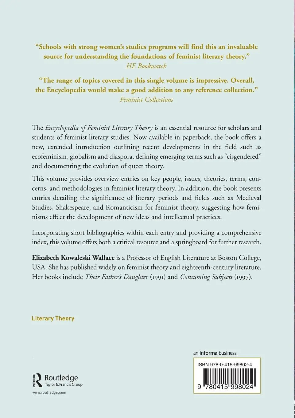 Rückseite: 9780415998024 | Encyclopedia of Feminist Literary Theory | Elizabeth Kowaleski Wallace