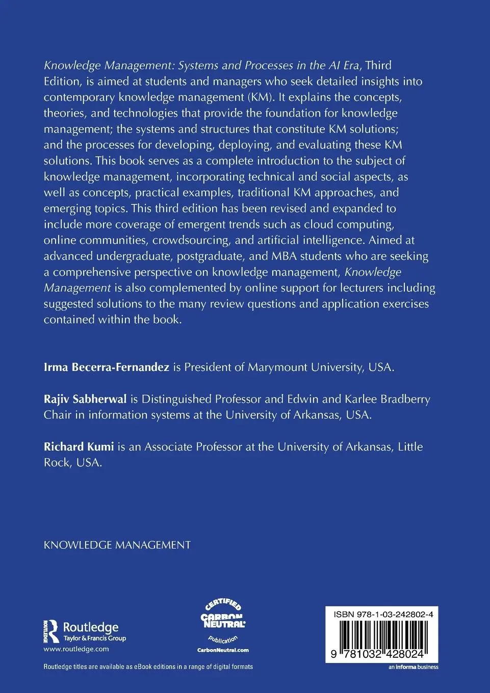 Rückseite: 9781032428024 | Knowledge Management | Systems and Processes in the AI Era | Buch