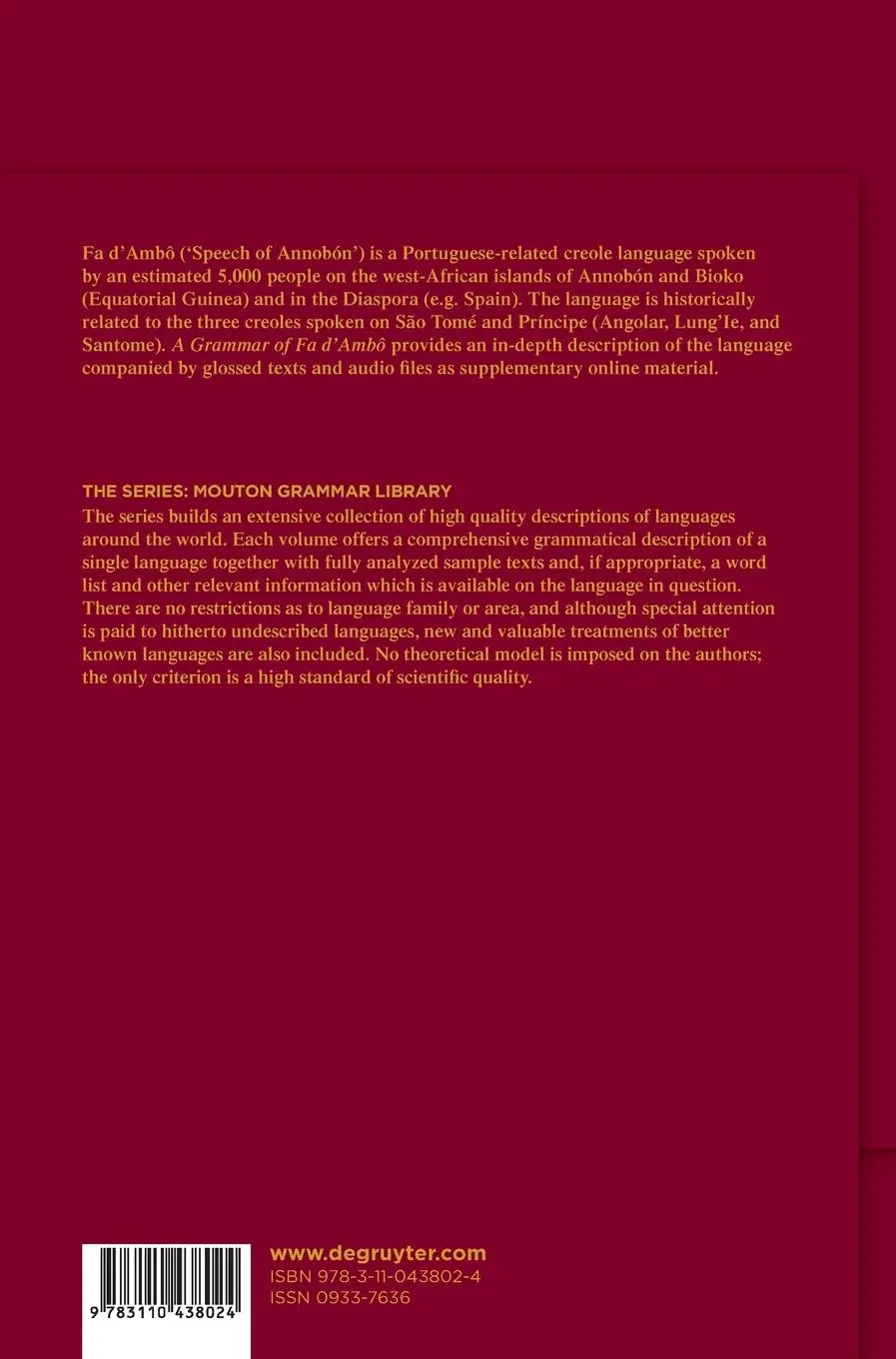 Rückseite: 9783110438024 | A Grammar of Fa d'Ambô | Tjerk Hagemeijer (u. a.) | Buch | XII | 2025
