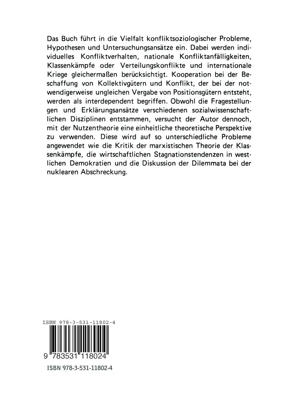 Rückseite: 9783531118024 | Konfliktforschung | Einführung und Überblick | Erich Weede | Buch