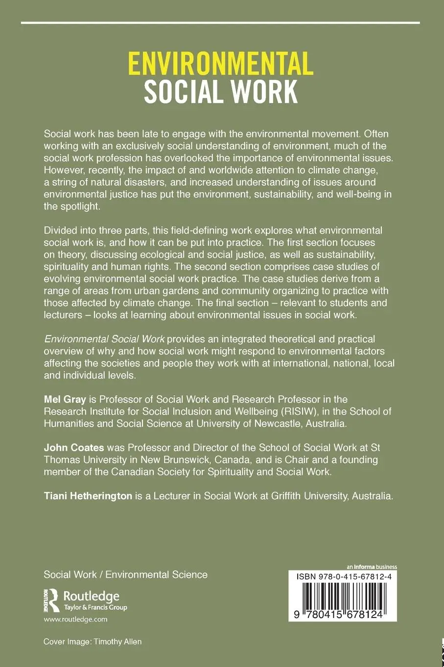 Rückseite: 9780415678124 | Environmental Social Work | Mel Gray (u. a.) | Taschenbuch | Englisch